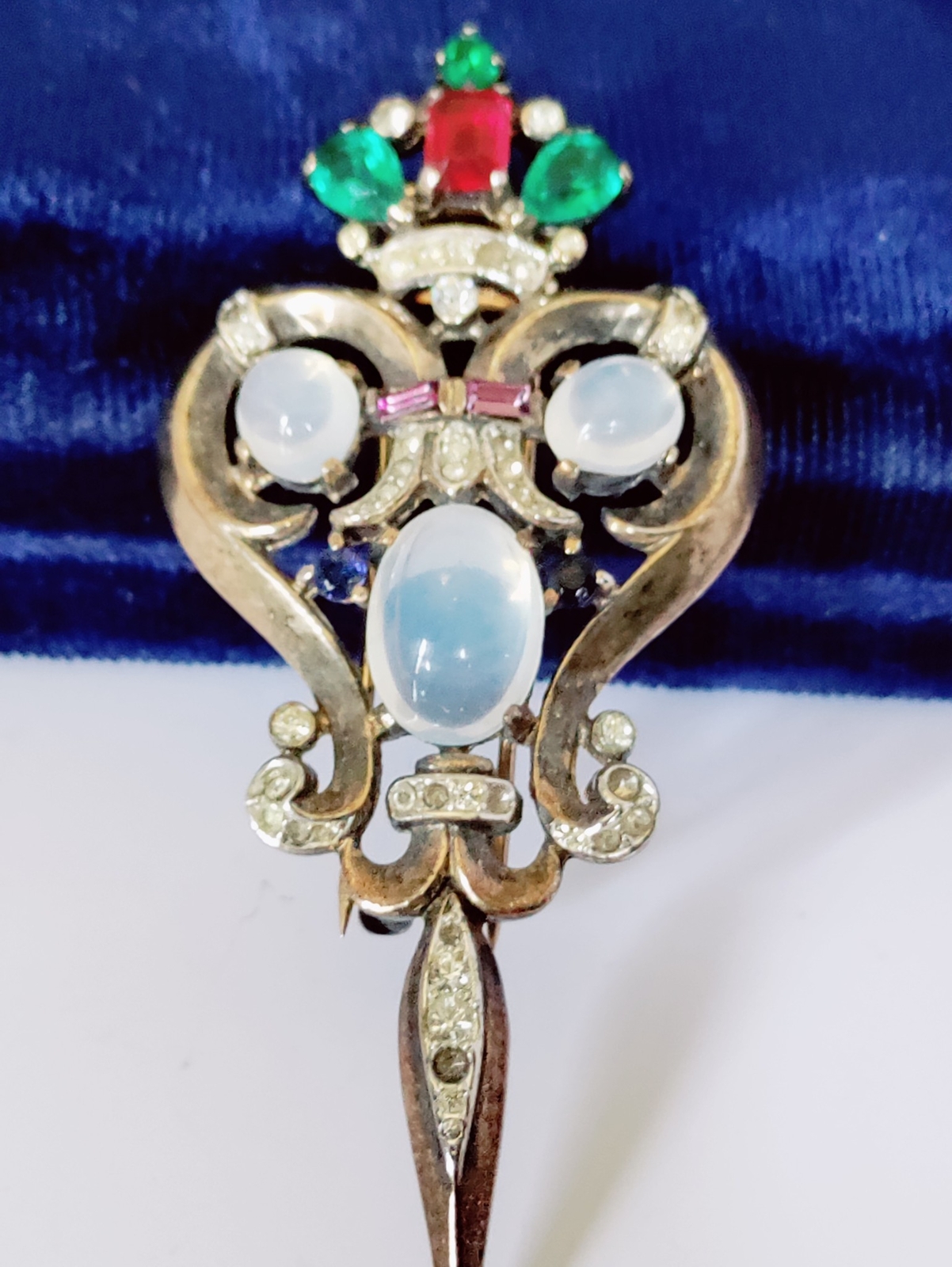 RARE Trifari Alfred Philippe Sterling Scepter Fur Clip Gem