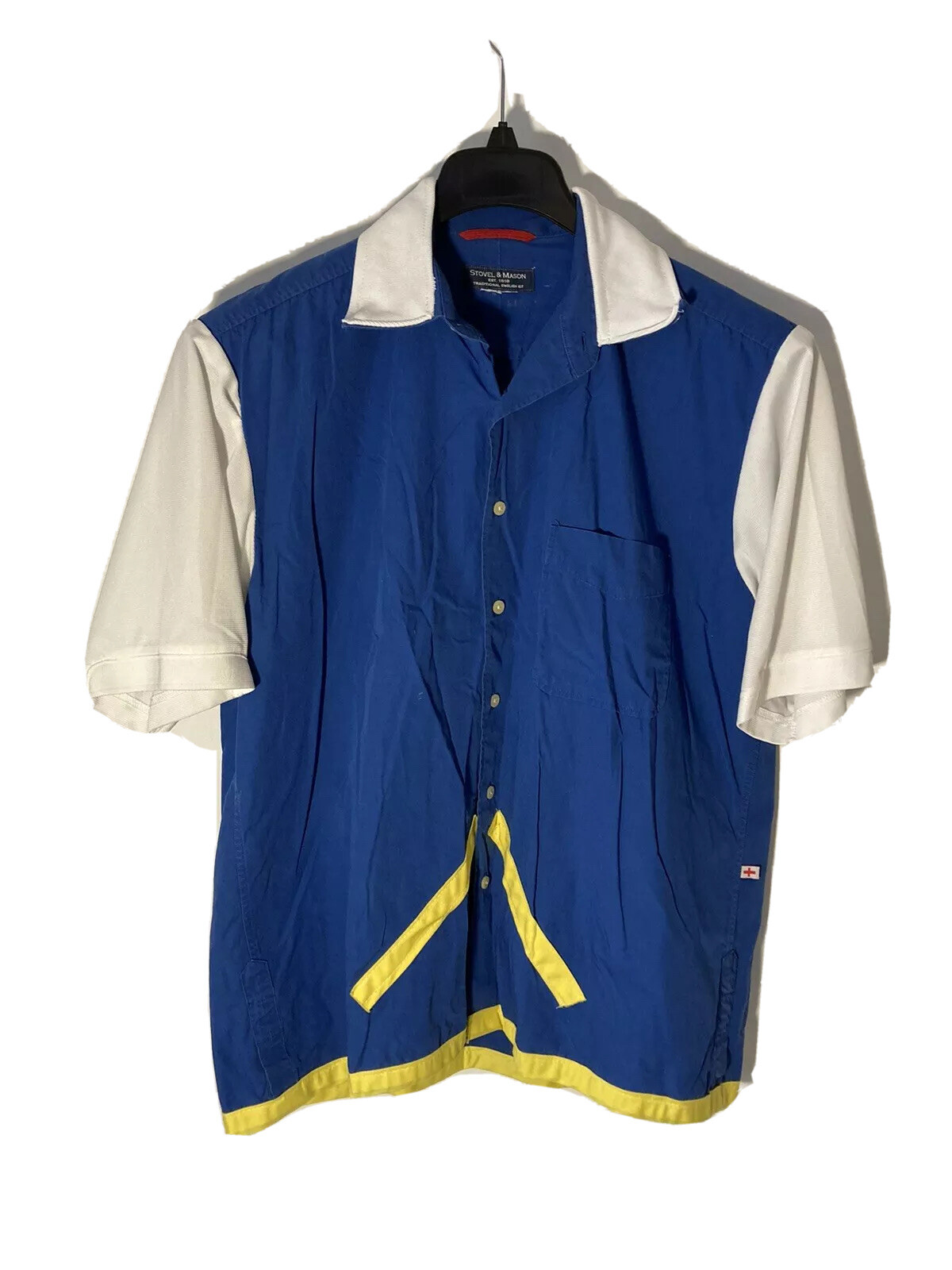 FILA Camicia sportiva vintage Stoval & Mason Saville Row da uomo taglia L manica corta blu bianco