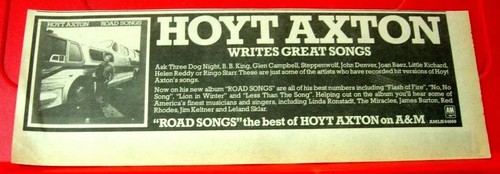 Hoyt Axton Road Songs Vintage ORIG 1978 Press/Magazine ADVERT 13"x 4.5" Country - Bild 1 von 3