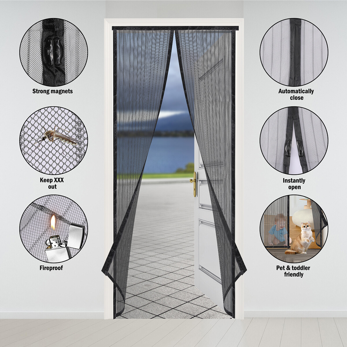 Magnetic Screen Door That Repels Bed Bug Moths Mosquitoes Insects Self-Sealing