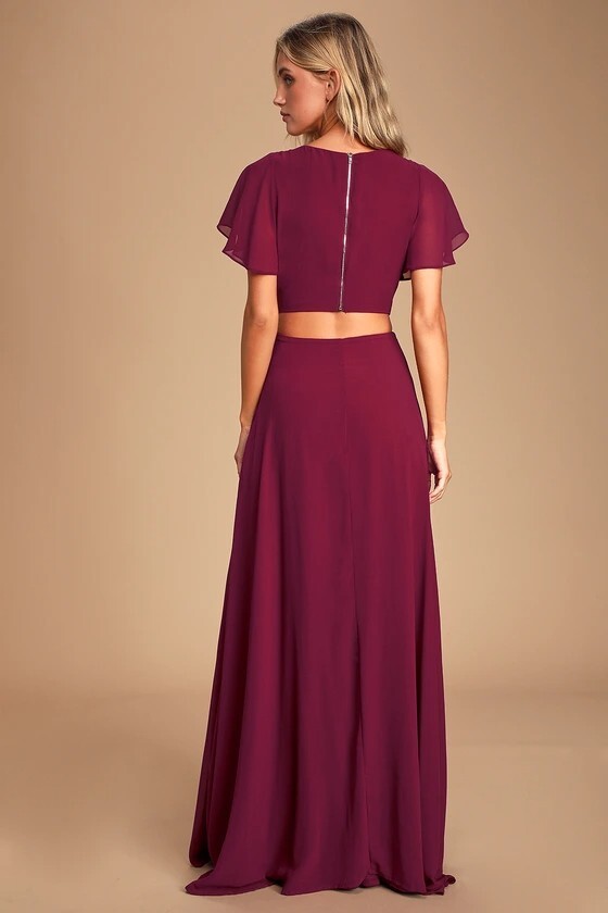 garden bliss burgundy cutout maxi dress Lulus (Size S) Cutout for the CutestMade