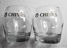 SET OF 2 VINTAGE CHIVAS REGAL SWIRL ETCHED LOGO - Rocks Whisky Whiskey GLASS