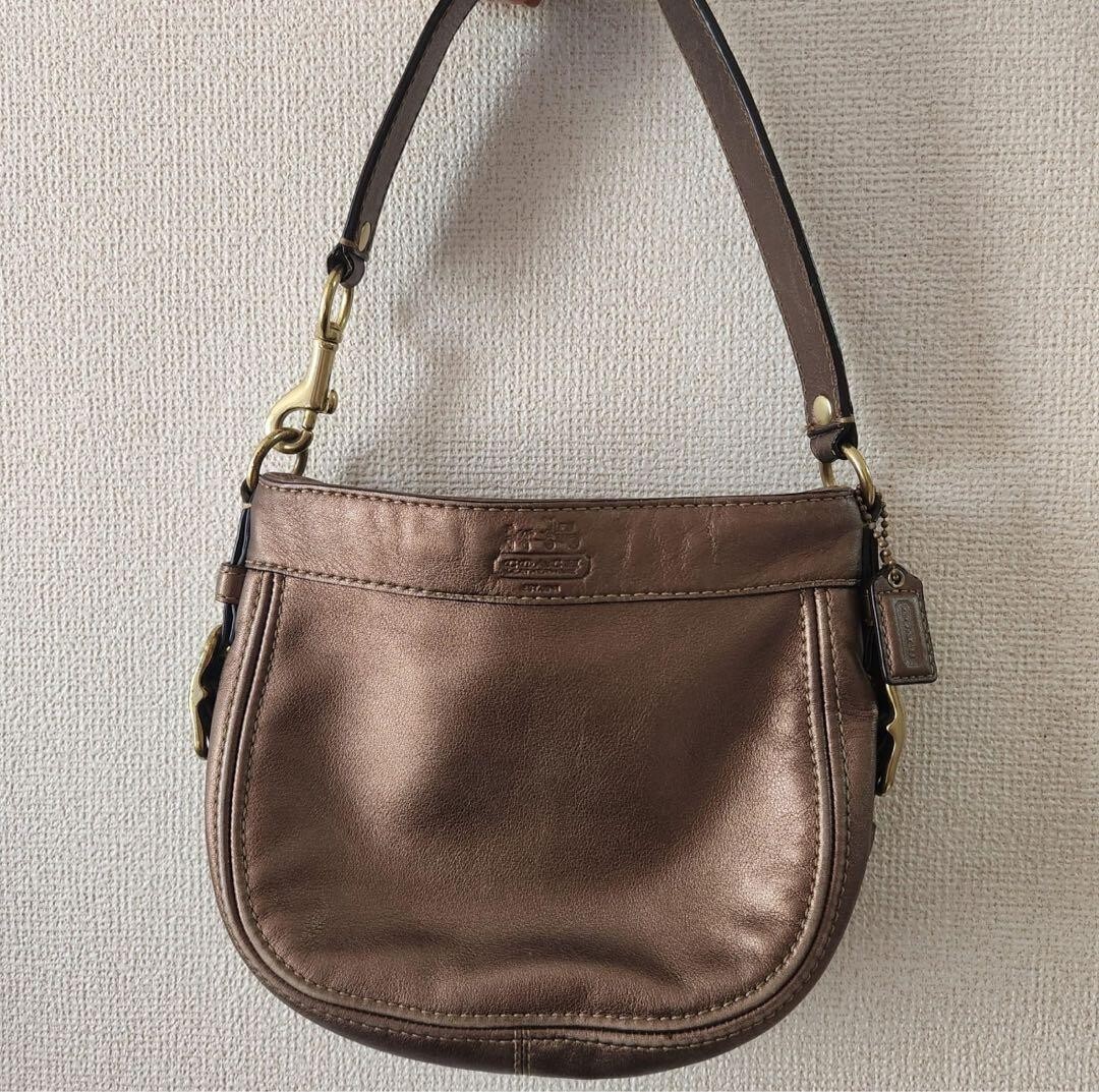 Old Coach Shoulder Bag Tote Bag Leather Brown Zipper Women Accessory Used