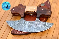 CUSTOM HAND MADE FORGED DAMASCUS STEEL ULU KNIFE CHEF KNIFE W/ WOOD HANDLE 1814