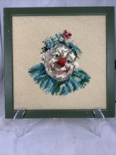 Vintage Needlepoint Circus Clown Professionally Framed 10 X 10 Inches