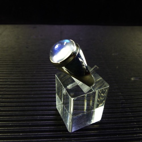 Ring Gr. 58, Silber 925 mit einem Regenbogen Mondstein Cabochon aus Madagaskar - Bild 3 von 4