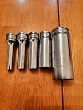 Snap On 3/8 Drive 1/4-3/8 1/2 13/16 Deep 12PT Sockets Lot Of 5