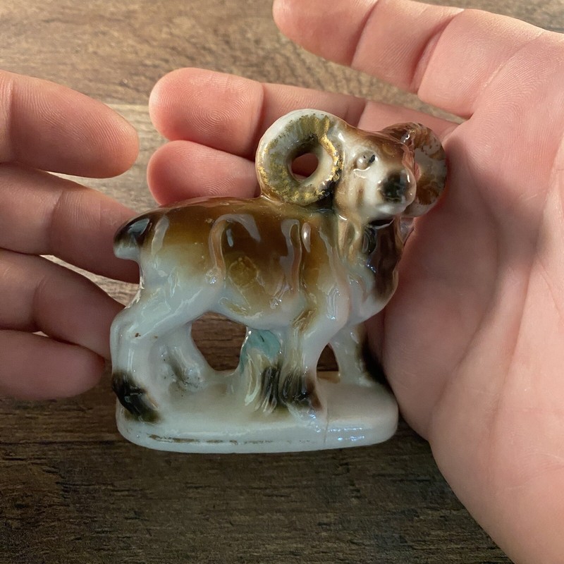 Mountain Goat Ram Porcelain Made in Japan Brown Clear Glaze 3"L x 1"W x 2.75"H