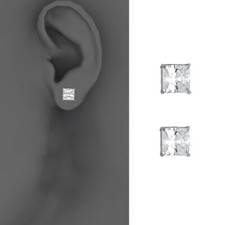 14k White 6mm Princess CZ Basket Stud Earrings - Screw Back
