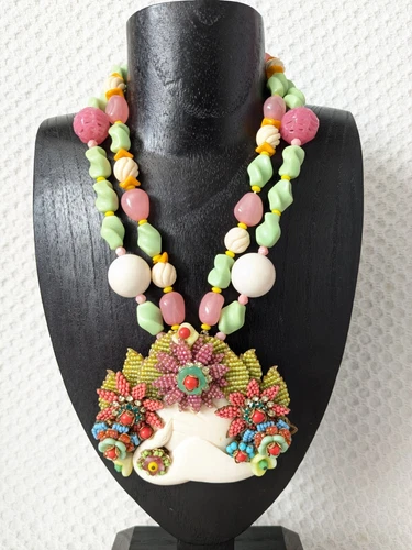 VINTAGE SIGNED STANLEY HAGLER BEADED STATEMENT NECKLACE Designer Costume Jewelry