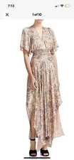 MAJE Rachel Paisley Smocked Waist Asymmetrical Maxi Dress Size 2