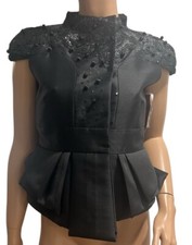 Valentino Women Short Jacket Size 4 Black Embellish Button Down Short Sleeve New