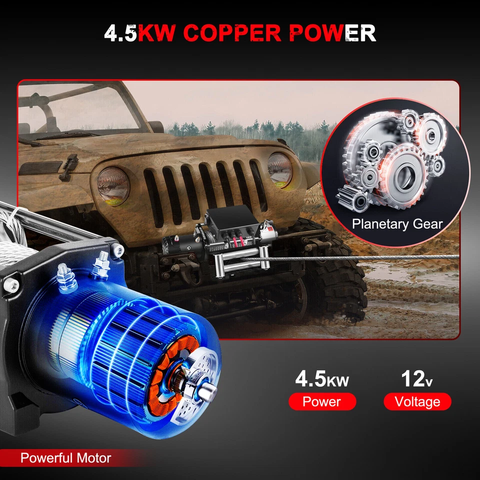 Remolque de remolque cabrestante eléctrico 12V 12000LB cable de acero todo terreno para Jeep Wrangler Foto 4 de 4