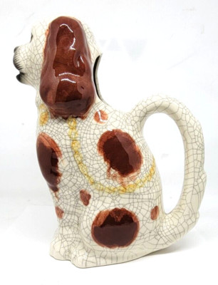 Vintage Fitz and Floyd Staffordshire Syle SPANIEL DOG pitcher Crackle Glaze