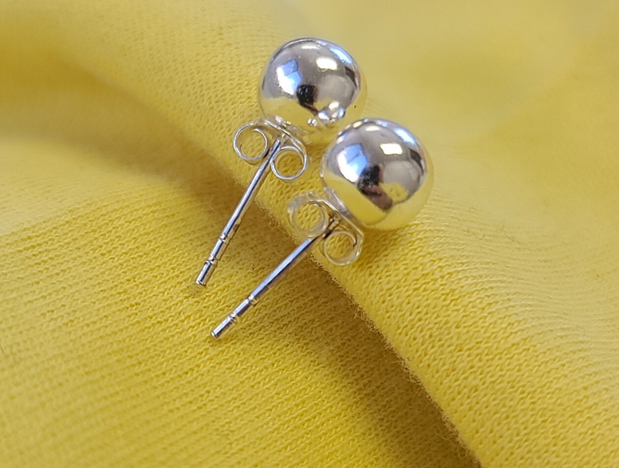 Sterling 925 Solid Silver Ball Stud Earrings 7mm … - image 2