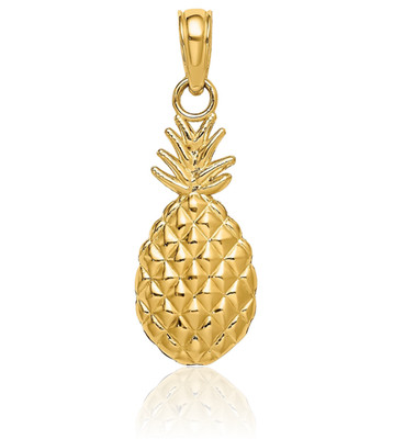 10K massives Gelbgold kleine hawaiianische Ananas Anhänger Halskette 16mm 5/8 Zoll