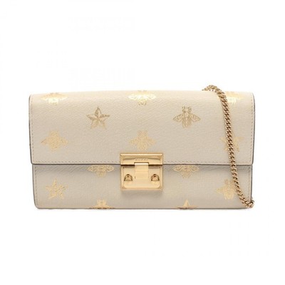 GUCCI Padlock Bee Star Bifold Chain Purse Wallet 453506 leather Beige Gold Used