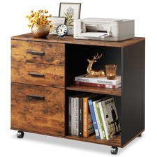 3 Drawer Mobile File Cabinet, Wood Lateral Filing Cabinet, Printer Stand with...