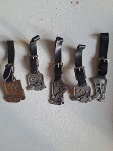 Lot Of 5 VINTAGE CATERPILLAR CAT TRACTOR CRAWLER KEY FOB's w/ ORIGINAL STRAPS