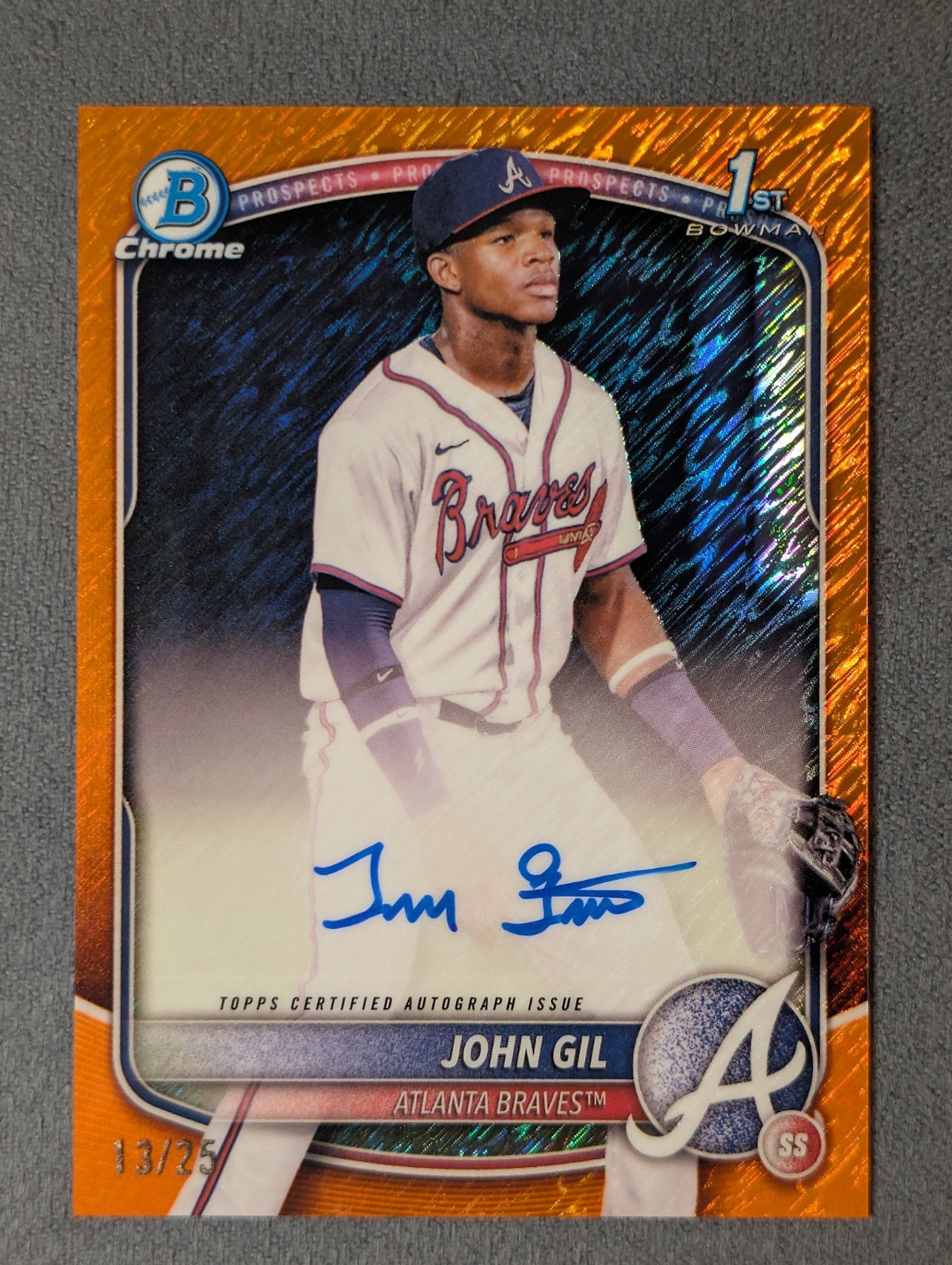 2025 Bowman Chrome Orange Shimmer John Gil /25 Auto Braves 1st Prosp. CPA-JG