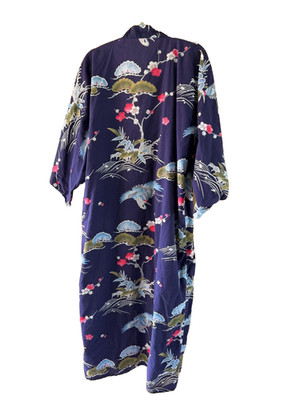Ichi Ban Robe Vintage Cherry Blossoms Kimono Style Womens Size M Purple Cotton