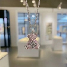 Swarovski Crystal Dancing Bear Necklace Sparkling Heart Pendant Jewelry