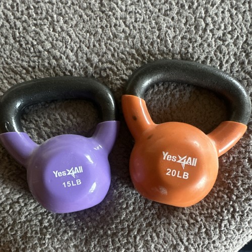 Yes4All 15LB Purple & 20LB Orange Kettlebells Set Ergonomic Handle