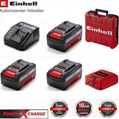 3 x Original Einhell 4,0 Ah Akku, Ladegerät,  18V Koffer, USB Adapter