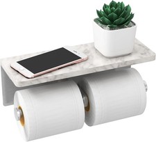 Brushed Nickel Toilet Paper Holder with Shelf, New Upgrade Double Toilet Paper