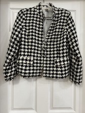 Size 10carlucci Women's Tweed Black and White Blazer Jacket With Shoulder Pads