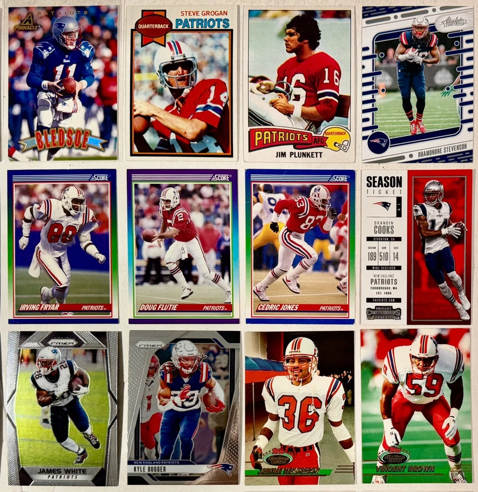 Lote de 47 tarjetas coleccionables de fútbol americano de los New England Patriots de la NFL de colección 1974 a 2024 Foto 3 de 4