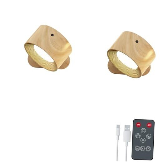 Remote LED Wall Sconce - Rechargeable Cordless Wall Light, 3 Colors & 3 Wood-B
