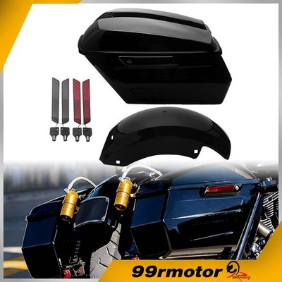 Black Short Chopped Rear Fender+Hard Saddlebag Kit For Harley Electra Glide FLHT