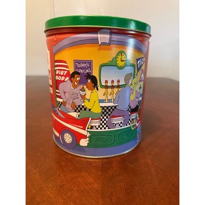Vintage Soda Shoppe Caramel Corn Popcorn Tin Retro Diner Decor Green Lid Empty