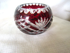 Tea Light Ruby Red Cut to Clear Crystal Bohem...