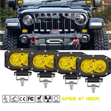 Fit Jeep Wrangler Jk Tj Cj 4 Yellow Amber Led Pods Work Light Driving Fog Lamp