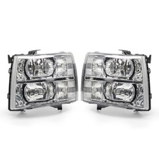 Pair Chrome Headlights Clear Lens For 2007-2013 Chevy Silverado 1500 2500 3500