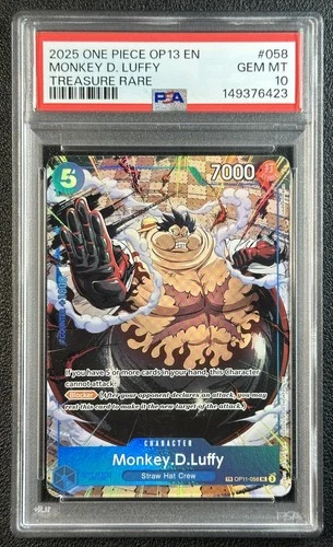 MONKEY D. LUFFY PSA 10 2025 ONE PIECE OP13 EN #OP11-058 TREASURE RARE GEM 6423