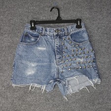 Vintage Lawman Studded Denim Shorts Womens 9 Blue Distressed Punk Edgy Y2K