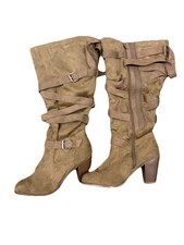 Tan Multi Strap Knee High Boots Wide Width Size 10W