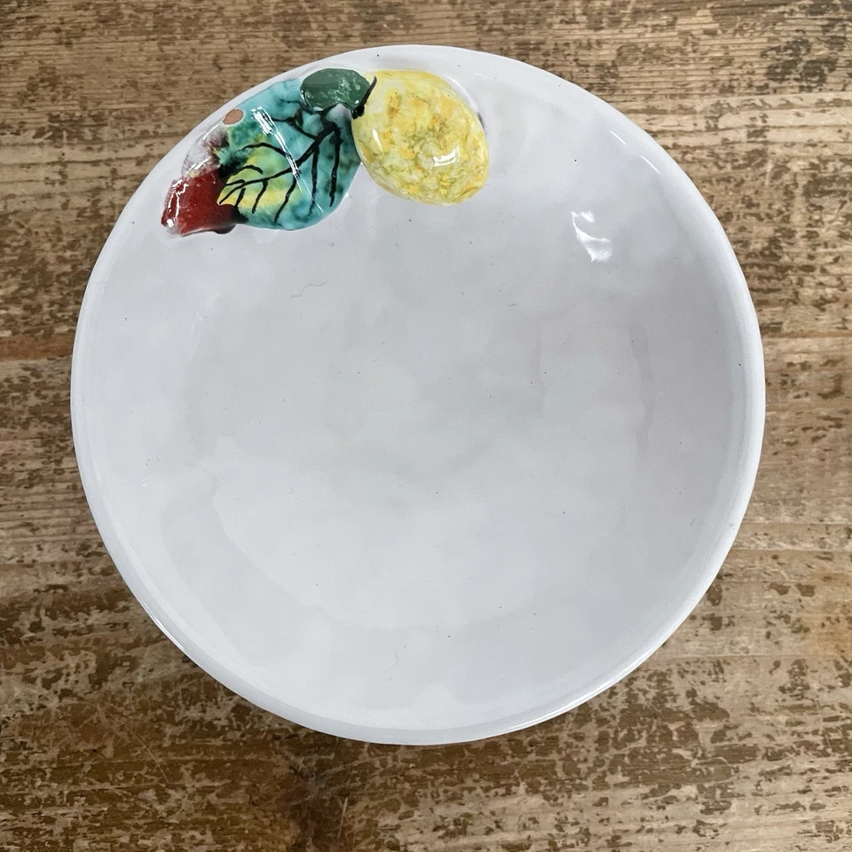 Small Bowl Fruit Pottery Italy White Embossed Ceramic - Image 2 of 4
