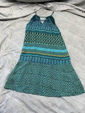 Prana Dress Womens Size S Green Chevron Lined V Neck Keyhole Neck Boho Peasant