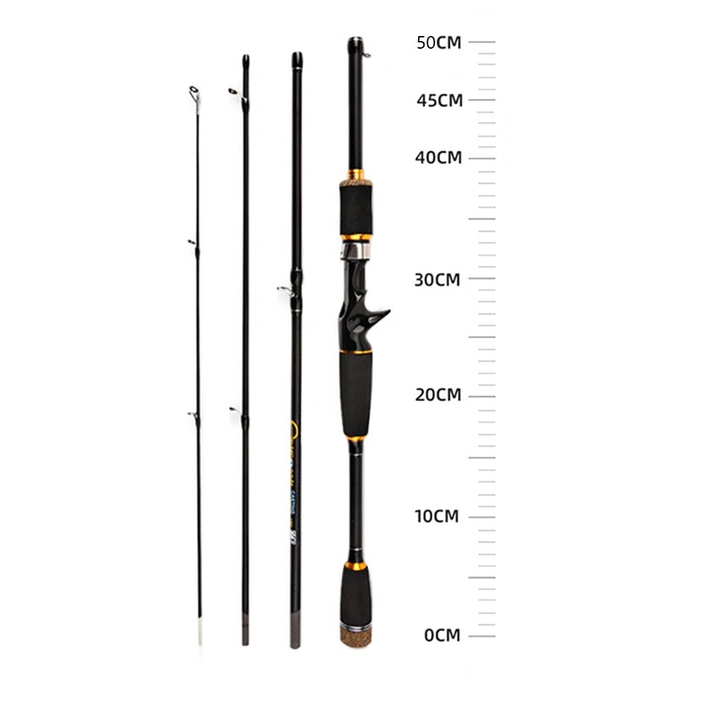 Foldable 4 Section Carbon Fiber Fishing Rod ML Portable Travel Baitcasting Pole
