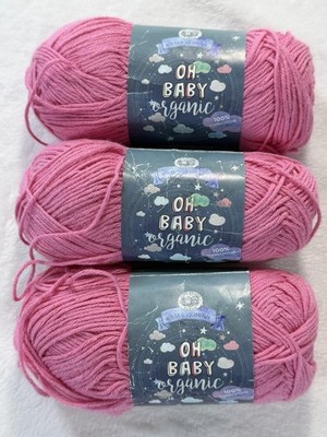 Organic Lion Brand Oh Baby 3-Skein Pack Pink 100% Cotton Sport Yarn Lot #SB10946
