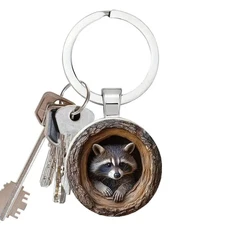 Raccoon Keychain 2D Raccoon Tree Hole Backpack Charm Small Animal Keyring