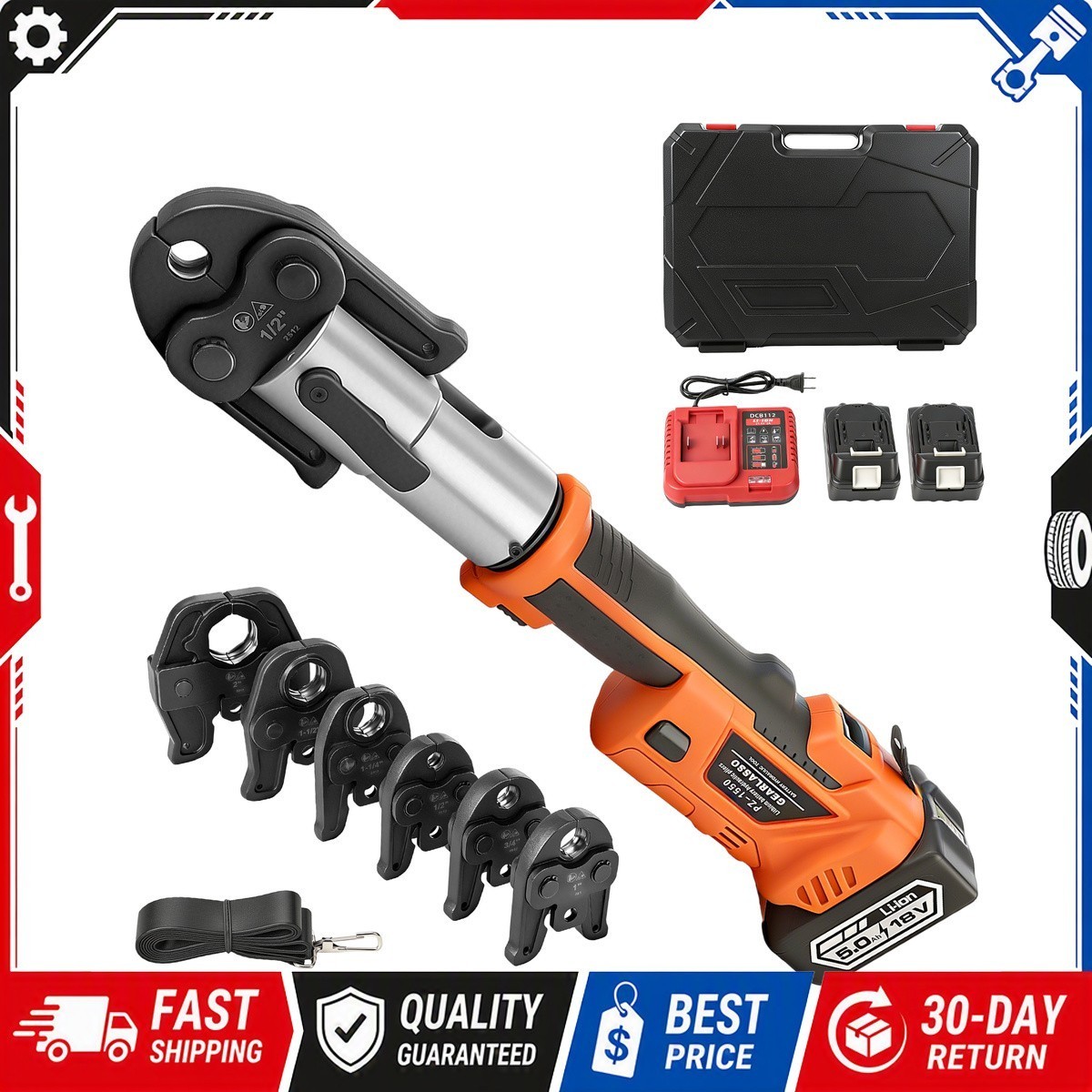 1/2" -2" Pro Press Tool - Pipe Crimping Kit Press Tool Battery Kit with 6 Jaws