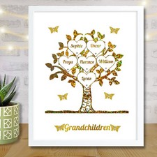 Personalised Family Tree Frame Gift | Handmade Gold Mothers Day Grandchildren