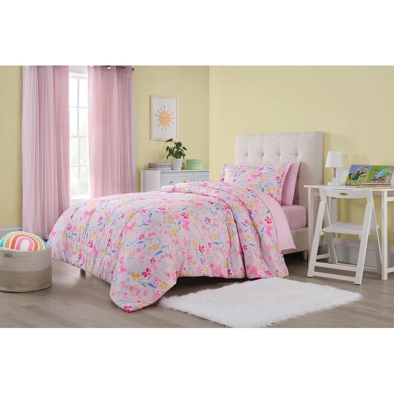 Conjunto de roupa de cama infantil flor silvestre 5 peças edredom duplo floral lavável na máquina novo - Imagem 2 de 4