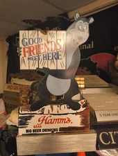 VTG HAMM'S BEER BEAR DEALER PORCELAIN METAL SIGN MINNESOTA LAND SKY BLUE WATER