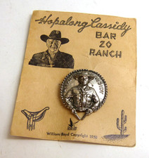 Vintage 1950 Hopalong Cassidy Bar 20 Ranch Pin On Card Cowboy Western Pinback